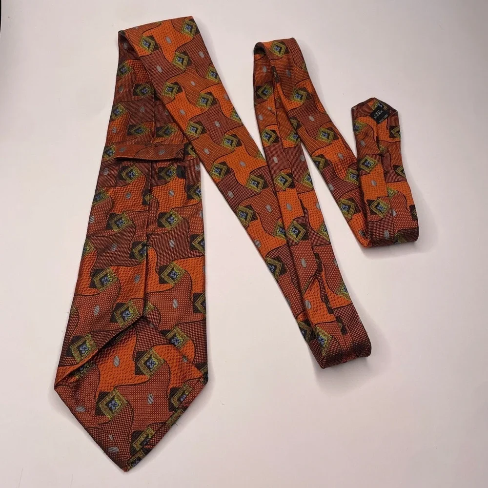 Jos. A. Bank Orange Silk Tie Made in‎ Italy Stitch Pattern Men's Tie Quirky Read